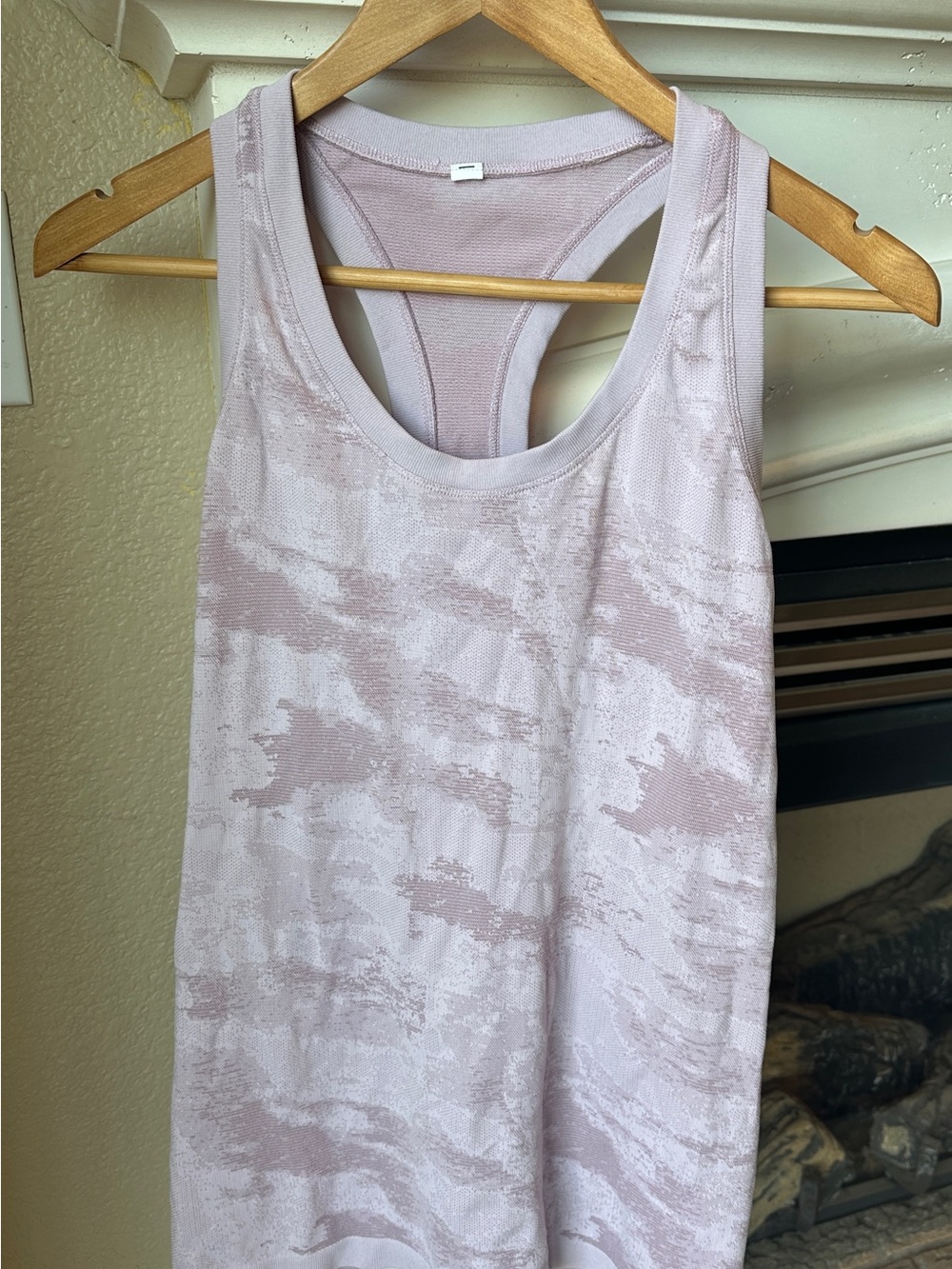 Athleta Light Mauve Racerback Tank with Subtle Camouflage Print